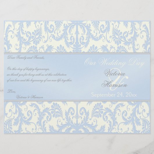 Blue and Ivory Damask Wedding Programme (Voorkant)
