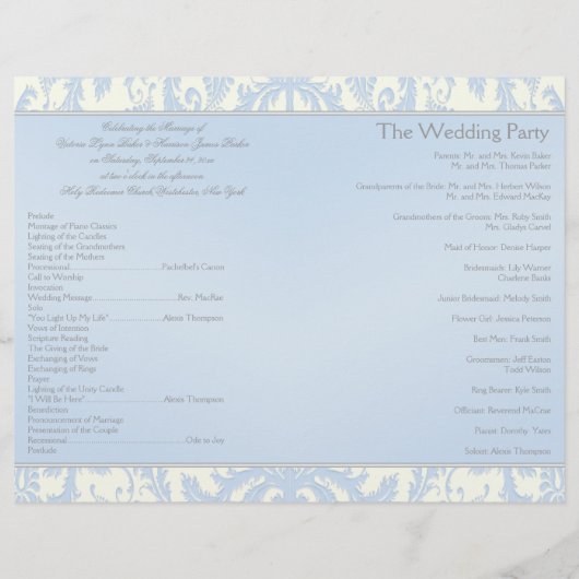 Blue and Ivory Damask Wedding Programme (Achterkant)