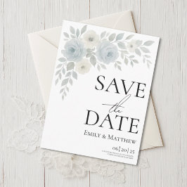 Blue and Ivory Floral Save The Date Aankondigingskaart