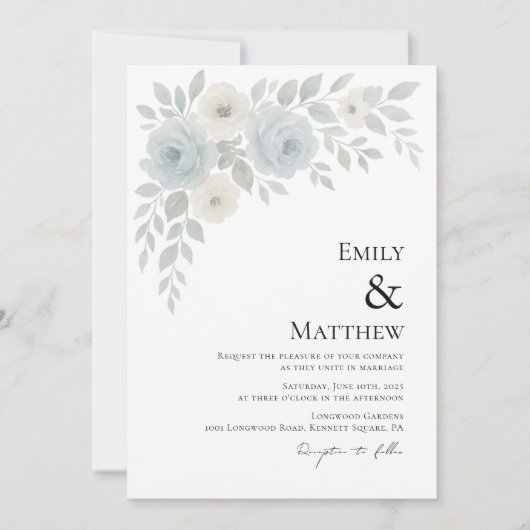 Blue and Ivory Floral Wedding Invitation Kaart (Voorkant)