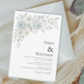 Blue and Ivory Floral Wedding Invitation Kaart