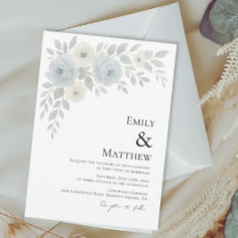 Blue and Ivory Floral Wedding Invitation Kaart