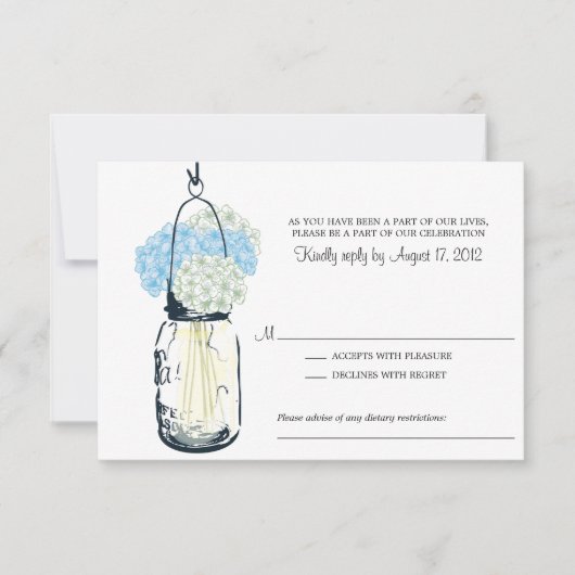Blue and Ivory Hydrangea & Mason Jar Wedding RSVP (Voorkant)