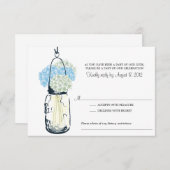 Blue and Ivory Hydrangea & Mason Jar Wedding RSVP (Voorkant / Achterkant)