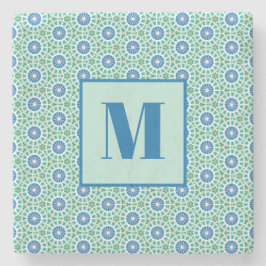Blue and Light Turquoise Initial Stone Coaster Stenen Onderzetter