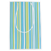Blue and Lime Green Striped Medium Cadeauzakje (Voorkant)