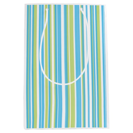 Blue and Lime Green Striped Medium Cadeauzakje (Voorkant)