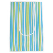 Blue and Lime Green Striped Medium Cadeauzakje (Achterkant)