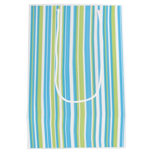 Blue and Lime Green Striped Medium Cadeauzakje (Achterkant)