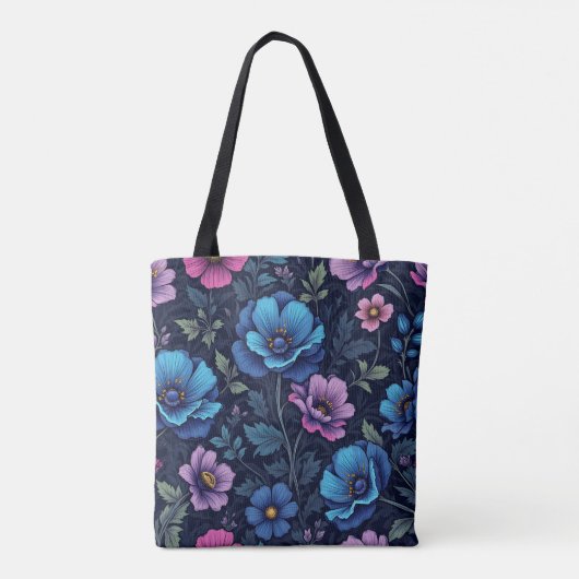 Blue and Mauve Floral Tote Bag (Achterkant)