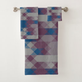 blue and mauve geometric pattern bad handdoek