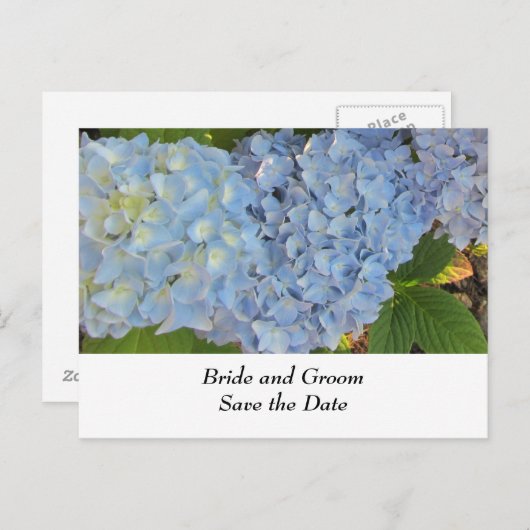 Blue and Mauve Wedding Hydrangeas Aankondigingskaart (Voorkant / Achterkant)