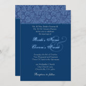 Blue and Midnight Swirl Damask Wedding Invitation Kaart (Voorkant / Achterkant)