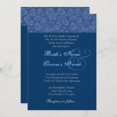 Blue and Midnight Swirl Damask Wedding Invitation Kaart (Voorkant / Achterkant)