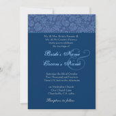 Blue and Midnight Swirl Damask Wedding Invitation Kaart (Voorkant)