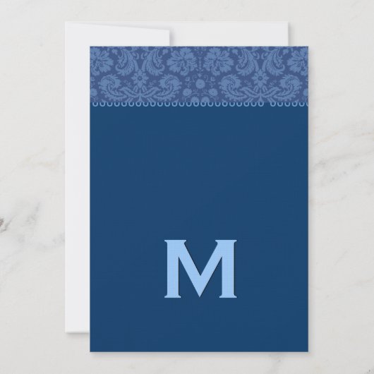 Blue and Midnight Swirl Damask Wedding Invitation Kaart (Achterkant)