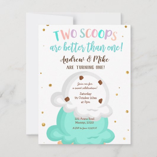 Blue and Mint Twin Ice Cream Uitnodiging (Voorkant)
