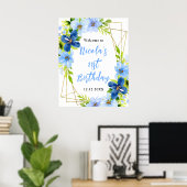 Blue and Navy Flowers Birthday Welcome Poster (Thuiskantoor)