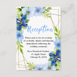 Blue and Navy Flowers Wedding Reception Informatiekaartje