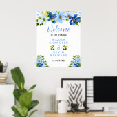 Blue and Navy Flowers Wedding Welcome Sign Poster (Thuiskantoor)