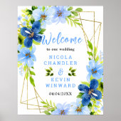 Blue and Navy Flowers Wedding Welcome Sign Poster (Voorkant)