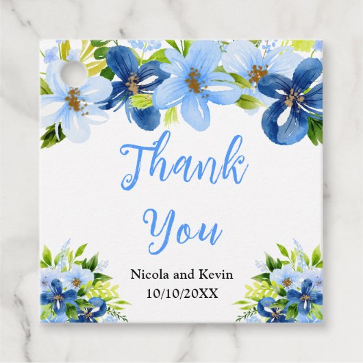 Blue and Navy Flowers with Foliage Bedankjes Labels (Voorkant)