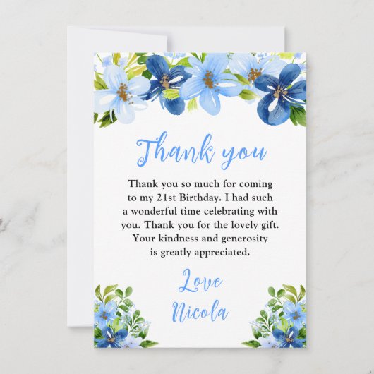 Blue and Navy Flowers with Foliage Birthday Bedankkaart (Voorkant)