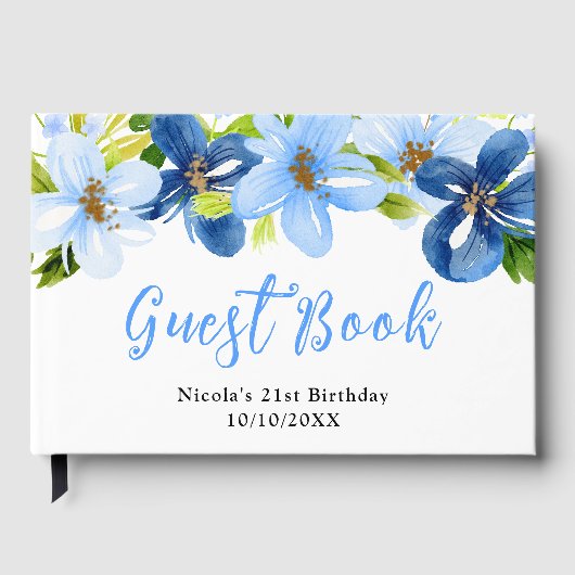 Blue and Navy Flowers with Foliage Birthday Gastenboek (Voorkant)
