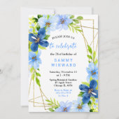 Blue and Navy Flowers with Foliage Birthday Kaart (Voorkant)