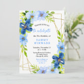 Blue and Navy Flowers with Foliage Birthday Kaart (Staand voorkant)