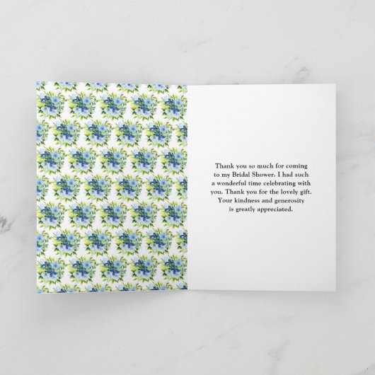 Blue and Navy Flowers with Foliage Bridal Shower Bedankkaart (Binnen)