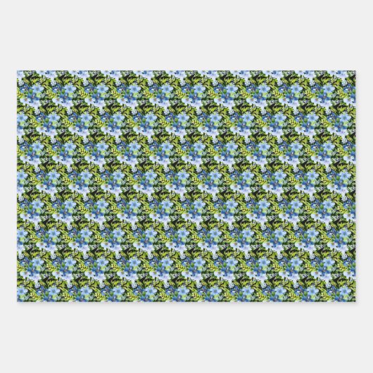Blue and Navy Flowers with Foliage  Inpakpapier Vel (Voorkant 3)
