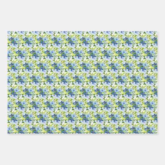 Blue and Navy Flowers with Foliage  Inpakpapier Vel (Voorkant)
