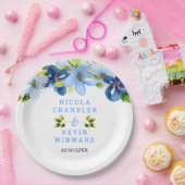 Blue and Navy Flowers with Foliage  Papieren Bordje (Feest)