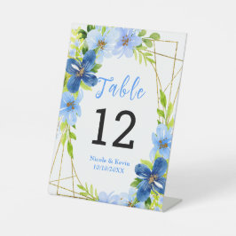 Blue and Navy Flowers with Foliage  Reclamebord Met Voetstuk