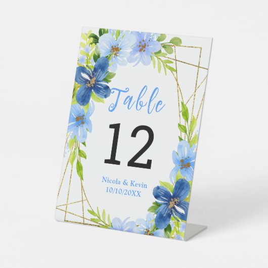 Blue and Navy Flowers with Foliage Reclamebord Met Voetstuk (Voorkant)