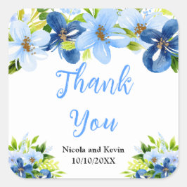 Blue and Navy Flowers with Foliage  Vierkante Sticker
