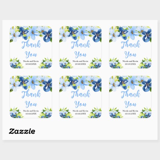 Blue and Navy Flowers with Foliage  Vierkante Sticker (Vel)