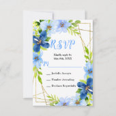 Blue and Navy Flowers with Foliage Wedding RSVP Kaartje (Voorkant)