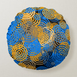 Blue and Orange Concentric Circles Round Pillow Rond Kussen