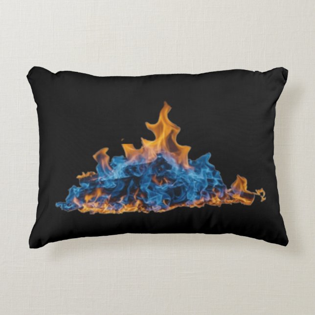  "Blue and Orange Fire Flames" Vibrant Art Design  Accent Kussen (Voorkant)