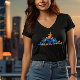 "Blue and Orange Fire Flames" Vibrant Art Design  T-shirt