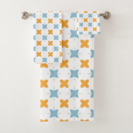 Blue and orange floral tile pattern bad handdoek
