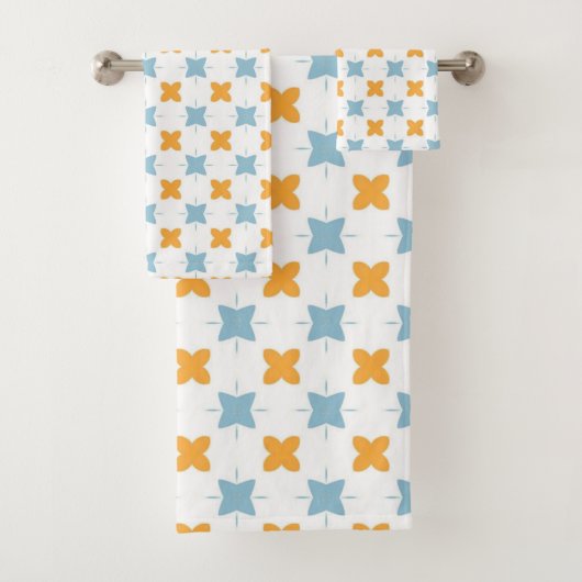 Blue and orange floral tile pattern bad handdoek (Insitu)