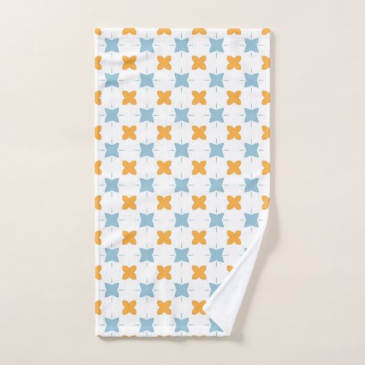 Blue and orange floral tile pattern bad handdoek (Handdoek)