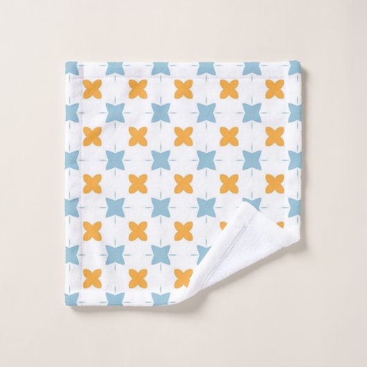 Blue and orange floral tile pattern bad handdoek (Wasdoekje)