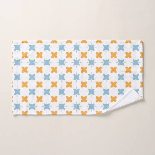 Blue and orange floral tile pattern bad handdoek (Handdoek)