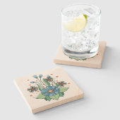 Blue and Orange Flower Stenen Onderzetter (Zijkant)