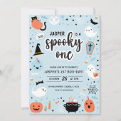 Blue and Orange Halloween 1st Birthday Invitation  Kaart (Voorkant)