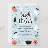 Blue and Orange Halloween 3rd Birthday Invitation Kaart (Voorkant)